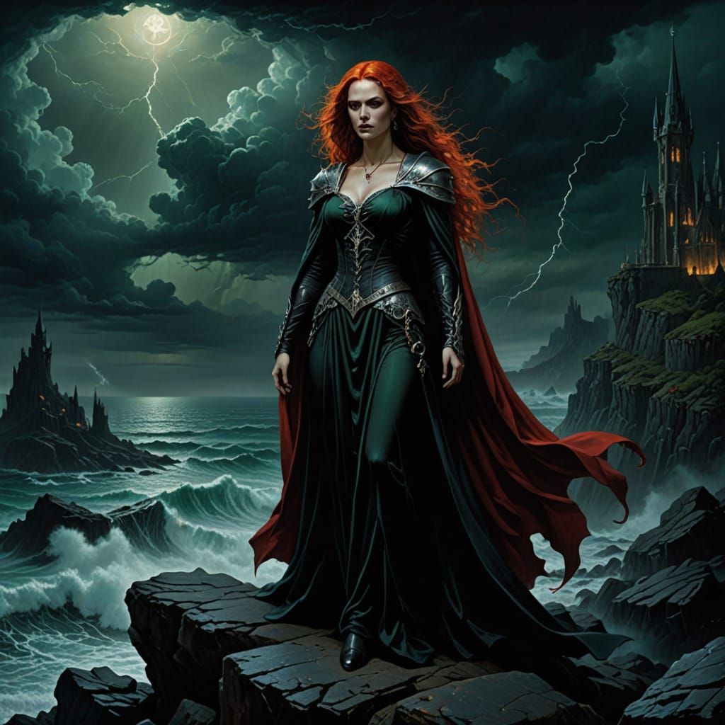 Sorceress of the Stormy Sea in Dark Fantasy Style