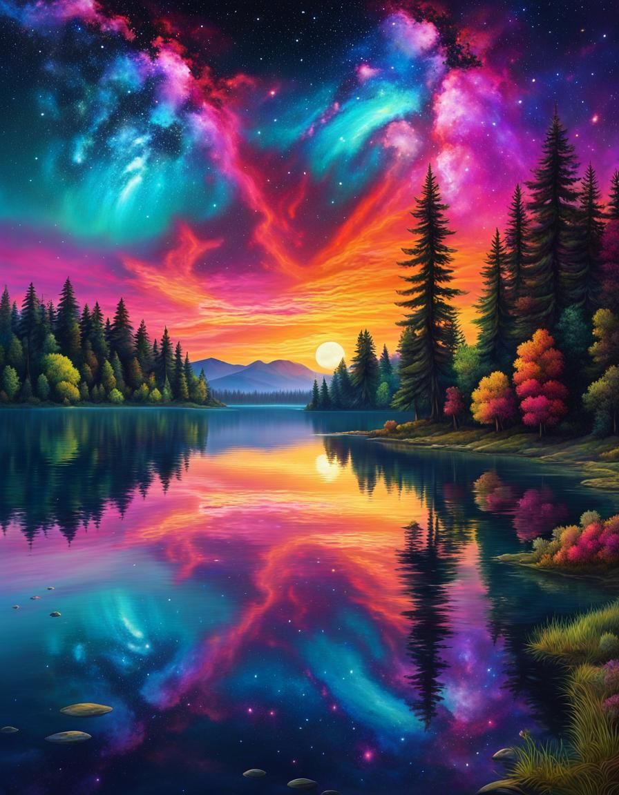 Galaxy Reflection On The Lake