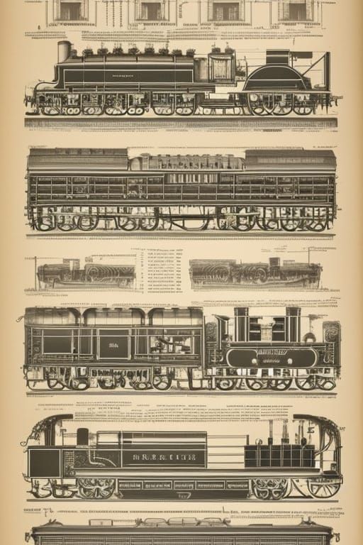 Detailed Blueprint of a Steam Locomotive