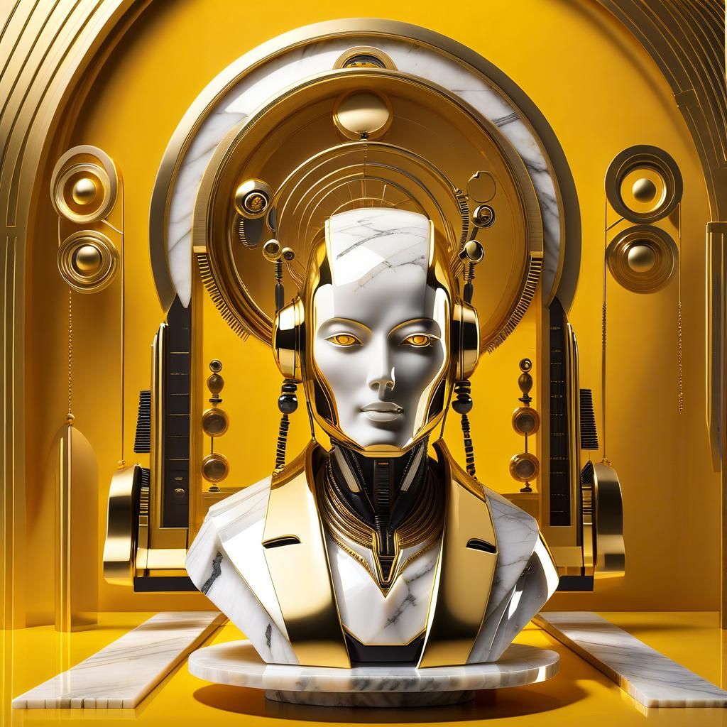 Robotic Marble Bust in Surrealist Style