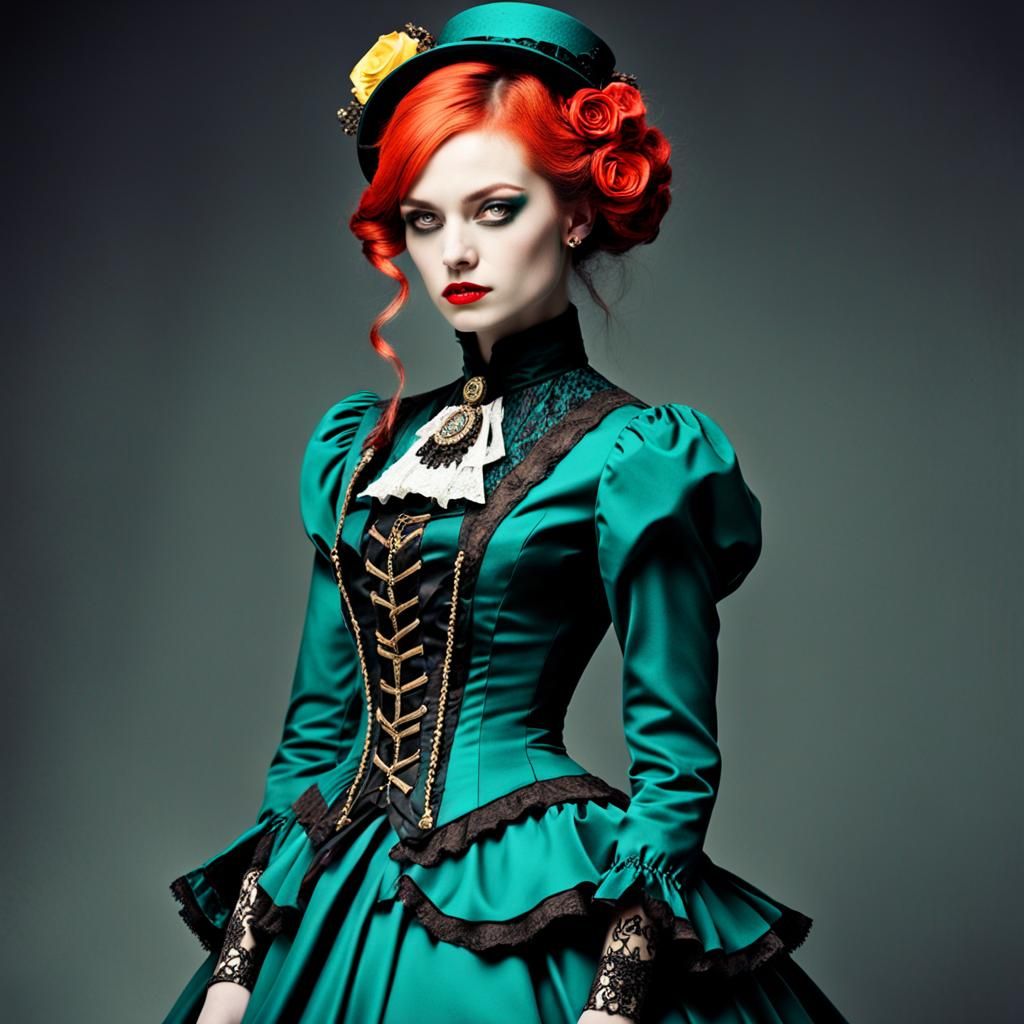 Neo-Victorian Fashion Model with Pop of Color