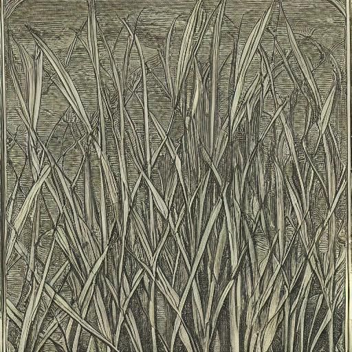 Plantain Grass Botanical Drawing in Renaissance Style