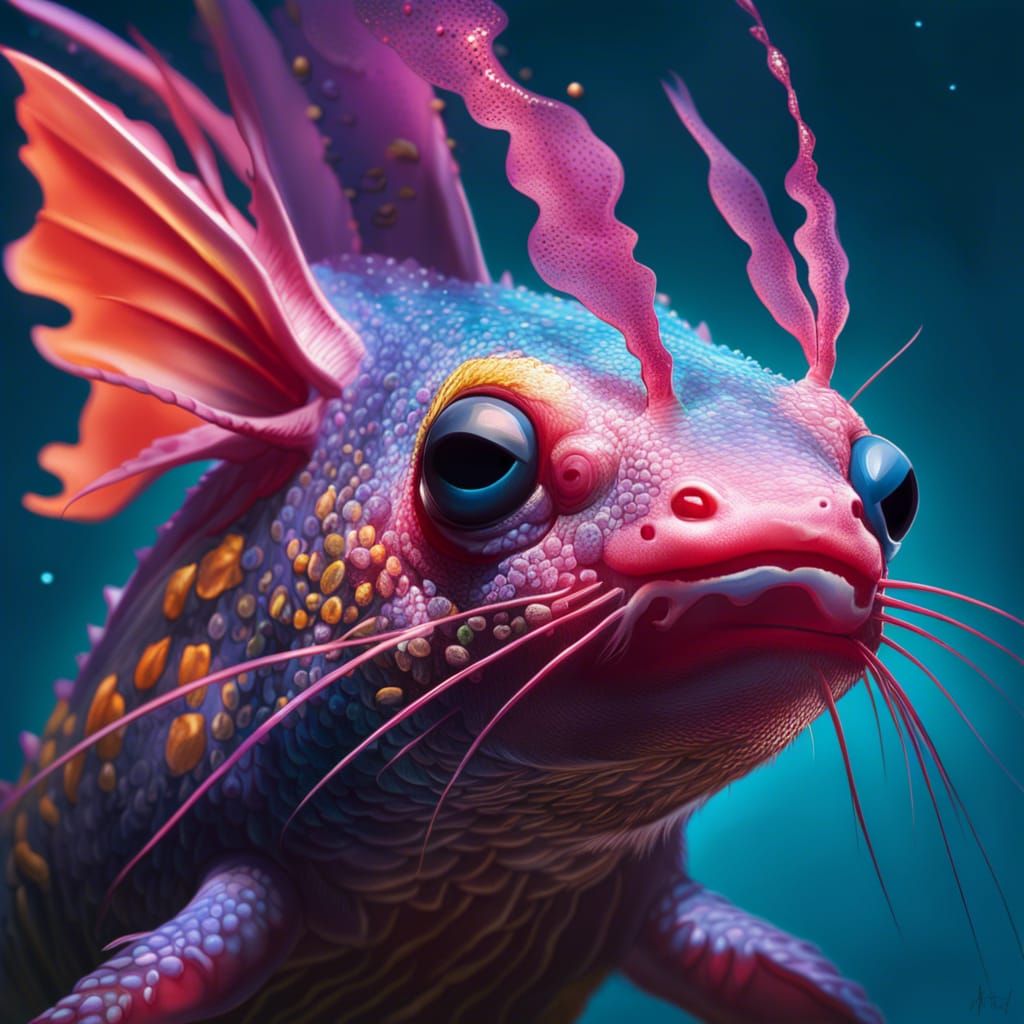 Hyperrealistic Axlotl Portrait in Splash Art Style