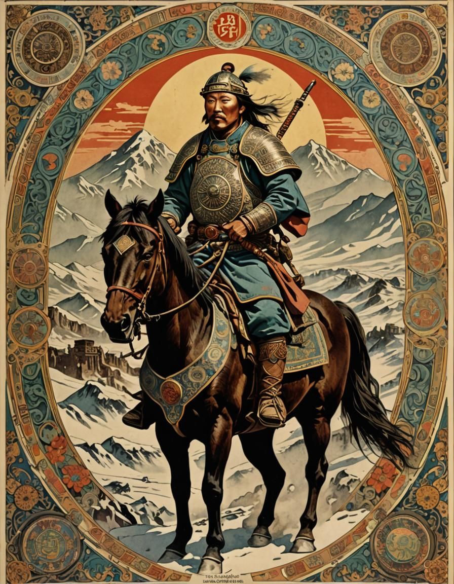 Mongol Warrior in Art Nouveau Style Poster