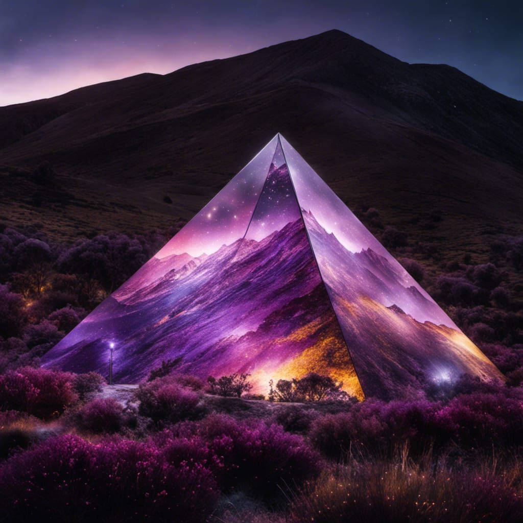 Purple Glittering Mountains Under Cosmic Lights
