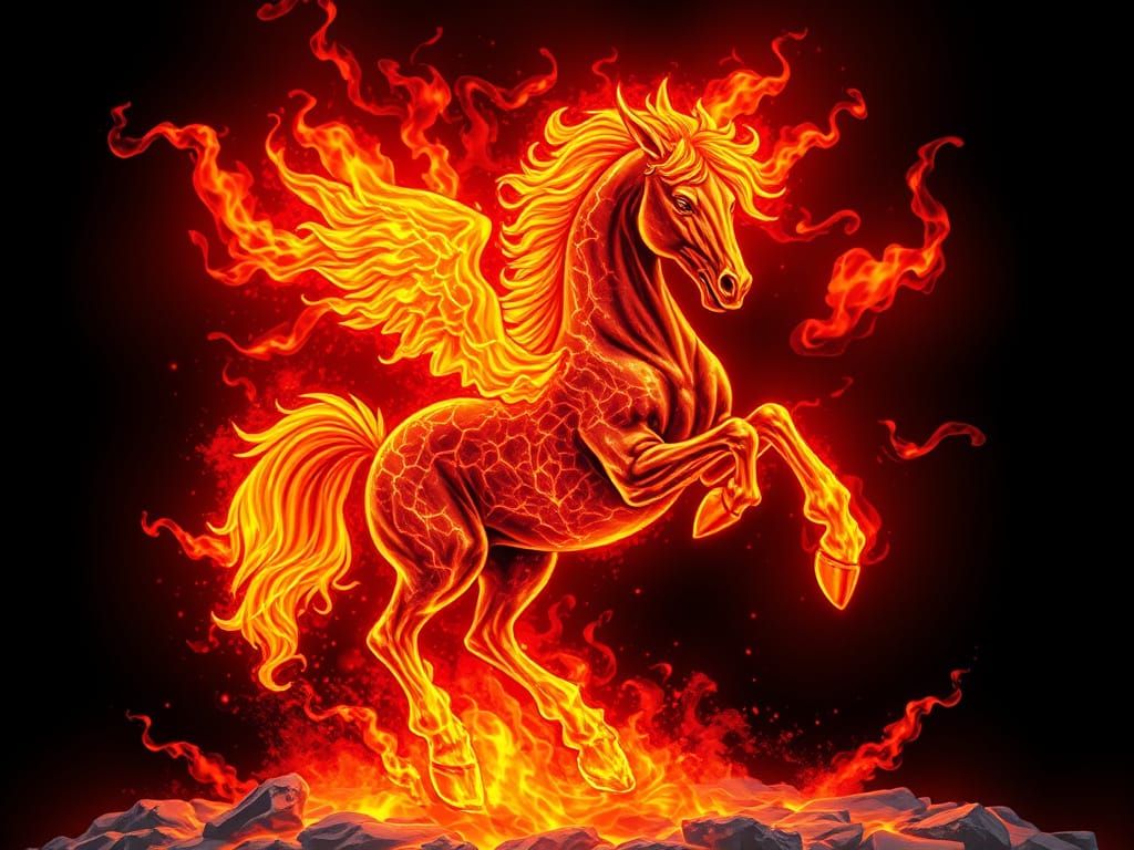 Ethereal Horse of Blazing Lava in Dark Fantasy