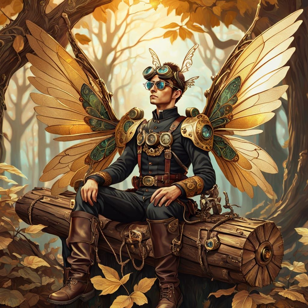 Steampunk Fairy and Boy with Clockwork Wings