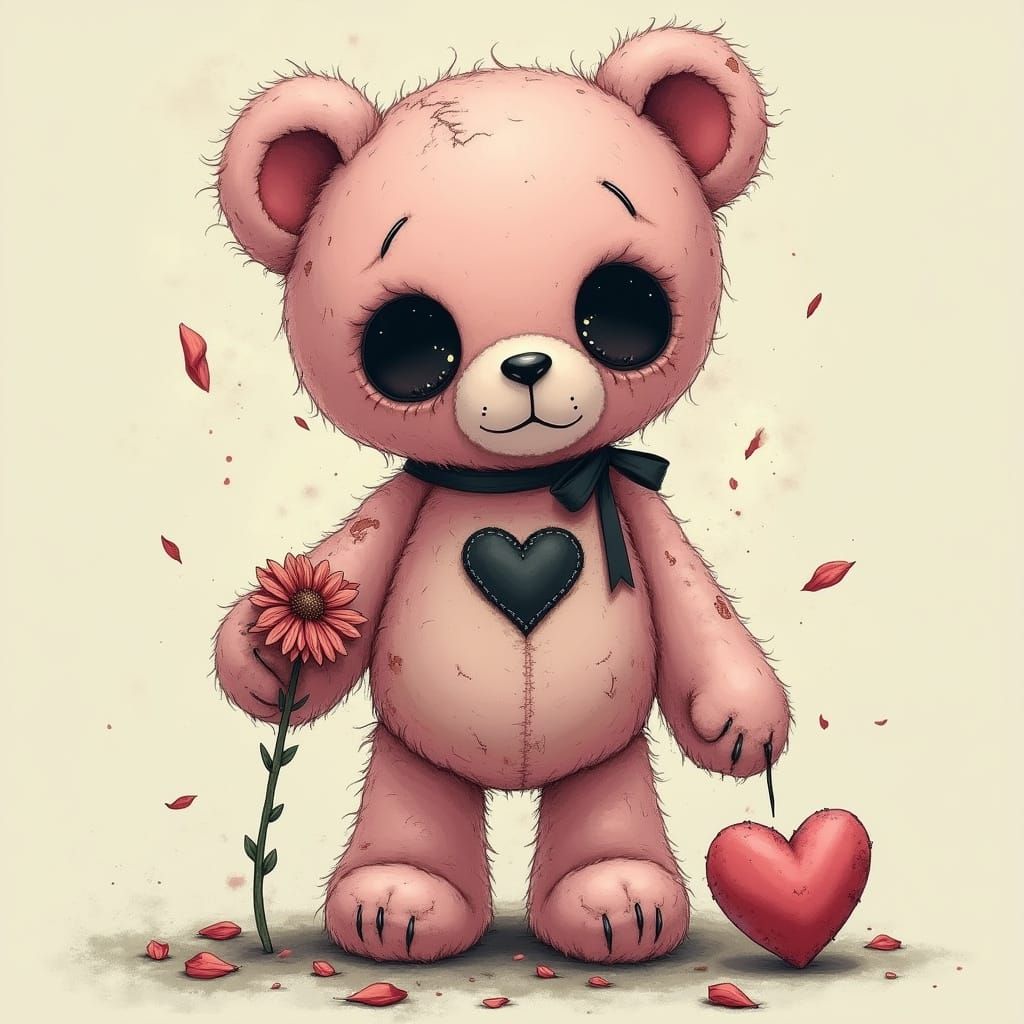 Cursed Pastel Pink Teddy Bear in a Haunting Dreamscape