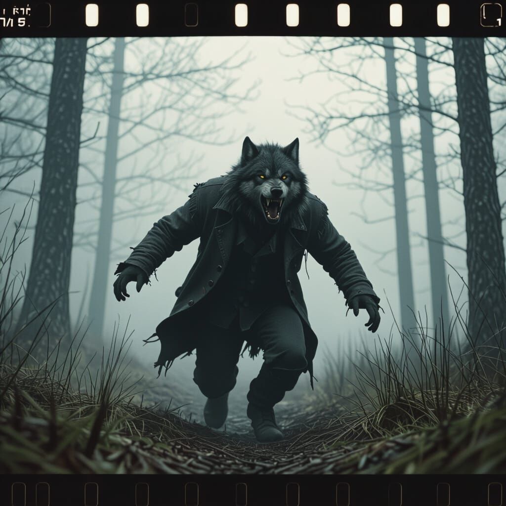 Cinematic Werewolf Howling in Misty Woods