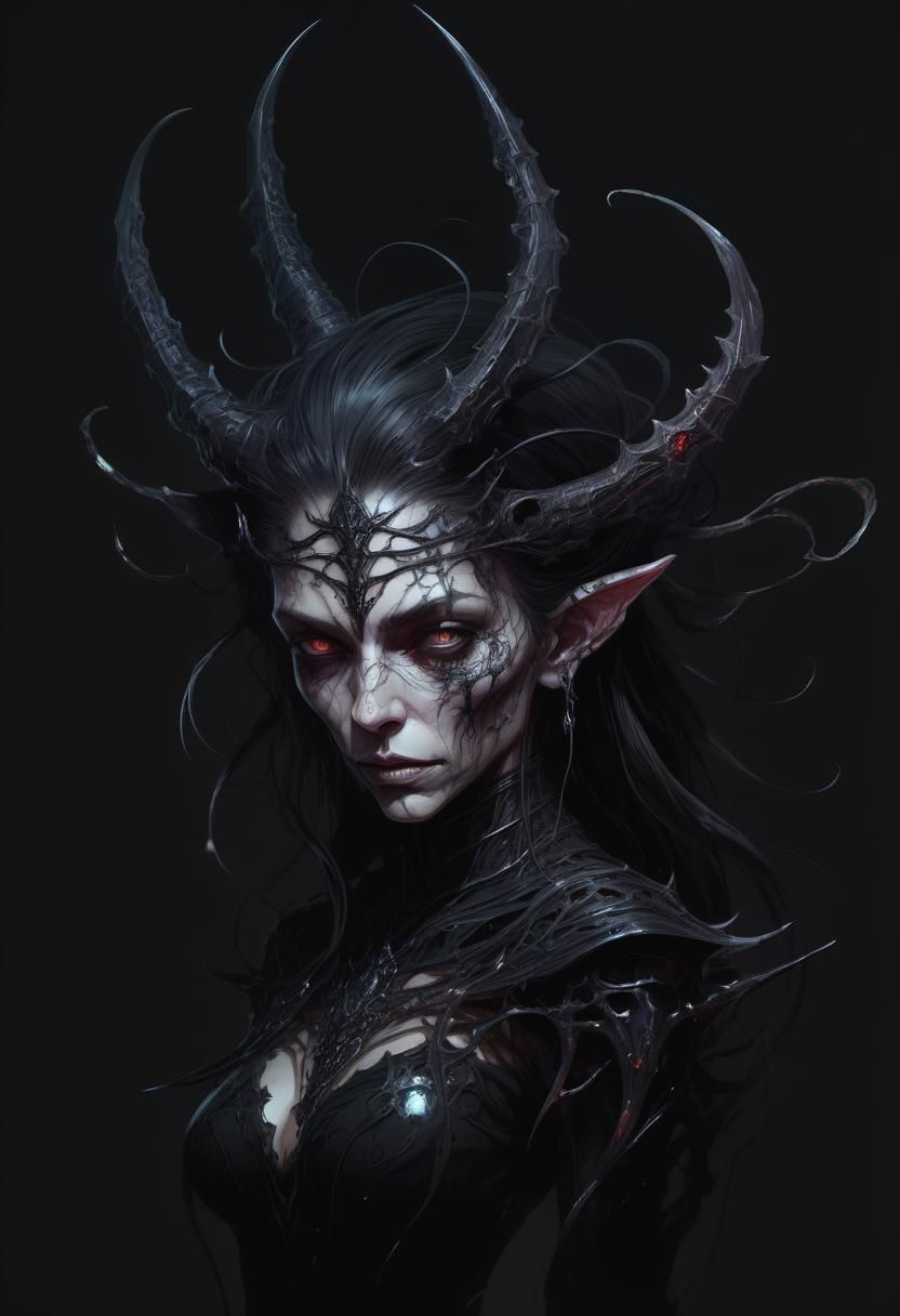 Eerie Demon Witch in Black Armor: D&D Concept Art