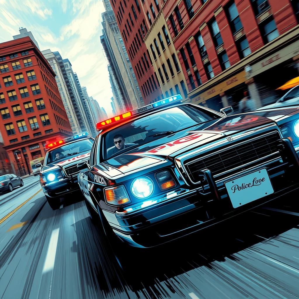 Intense Police Chase in Expressionist Comic Style