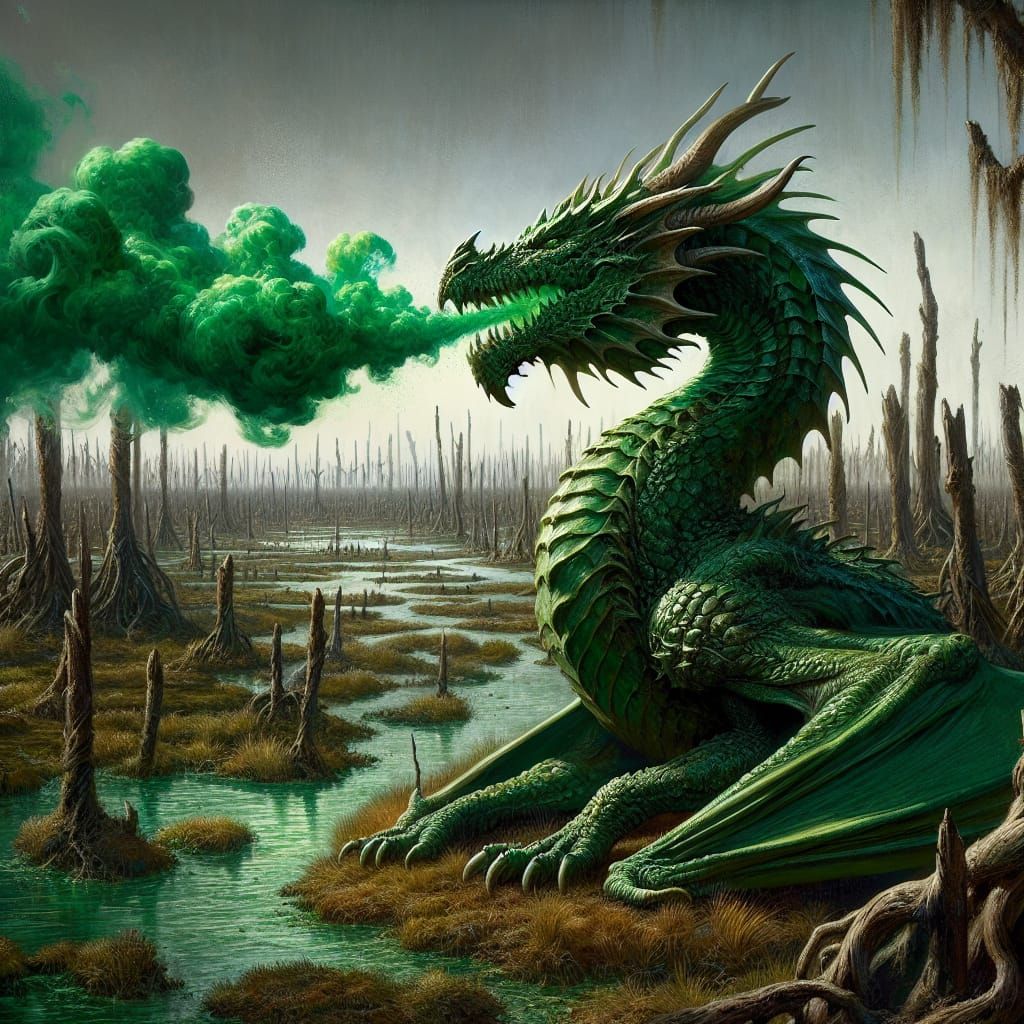 Ancient Green Dragon Breathes Emerald Mist