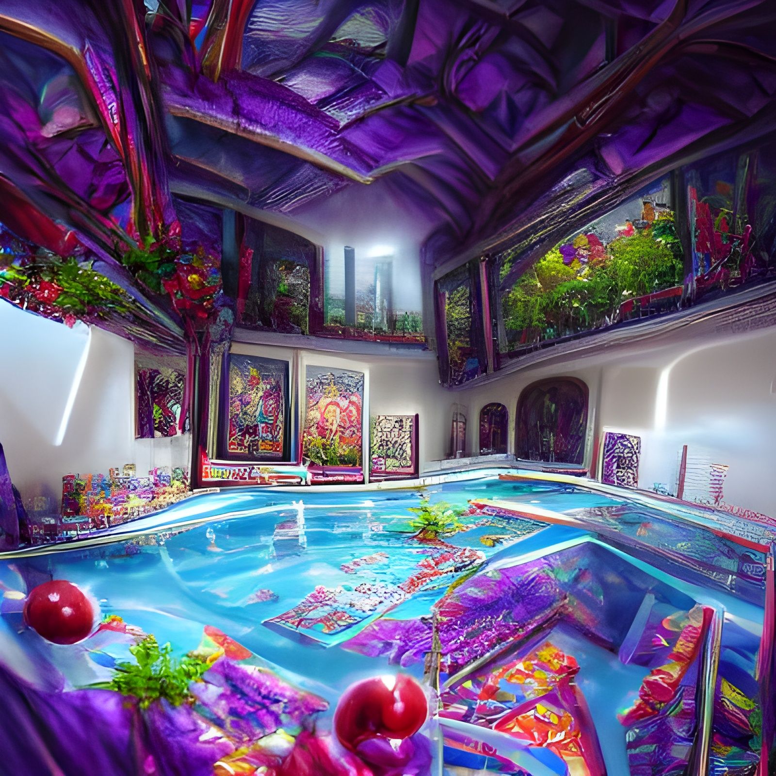 Psychedelic Maximalist Indoor Pool in 8K