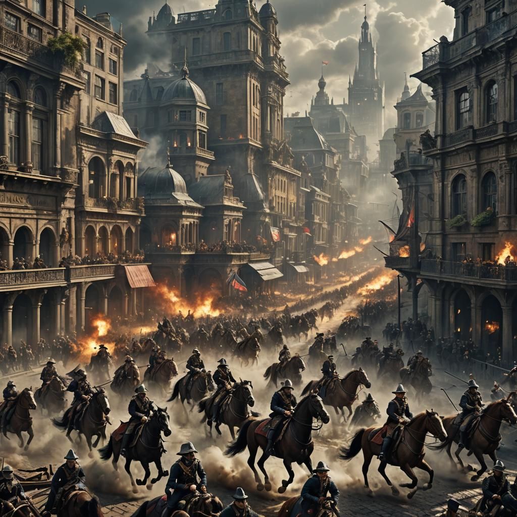 Cavalry Attack on Modern City: Dramatic Digital Painting