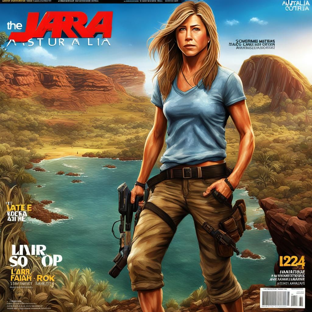 Jennifer Aniston as Lara Croft on Magazine Cover