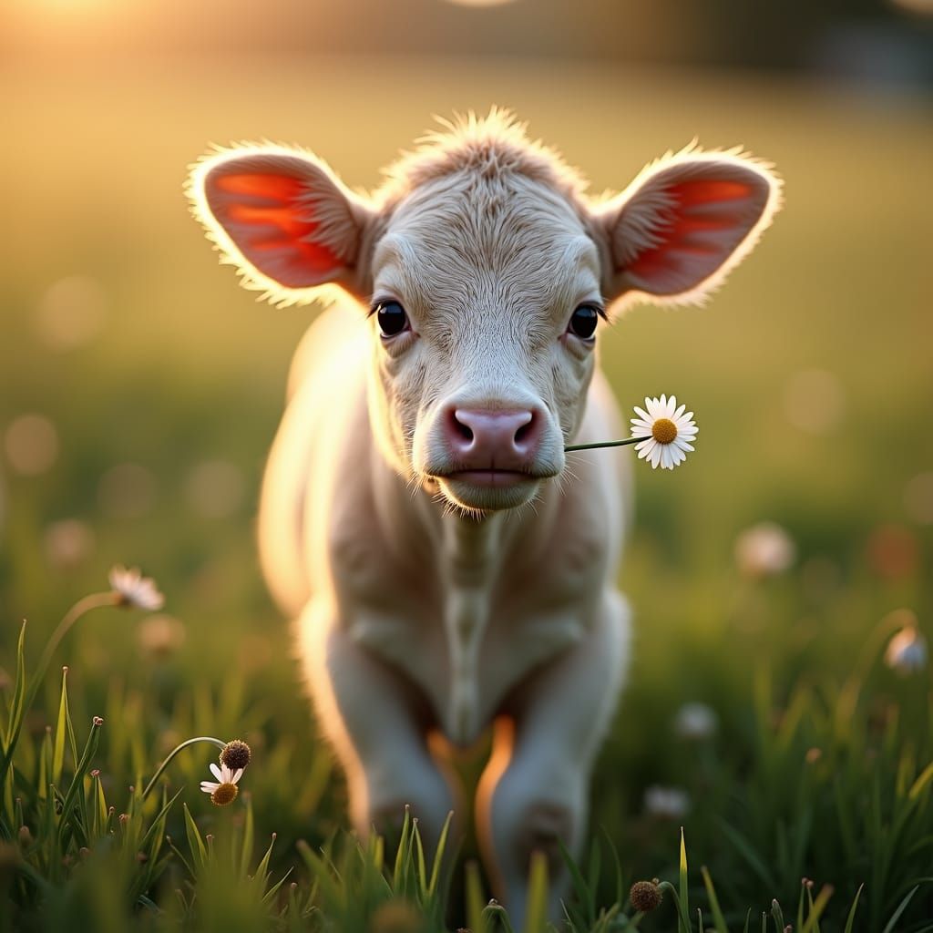 Daisy Meadow: Adorable Baby Cow in Hyperrealism
