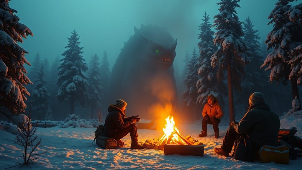 Winter Campsite Under Moonlit Frost