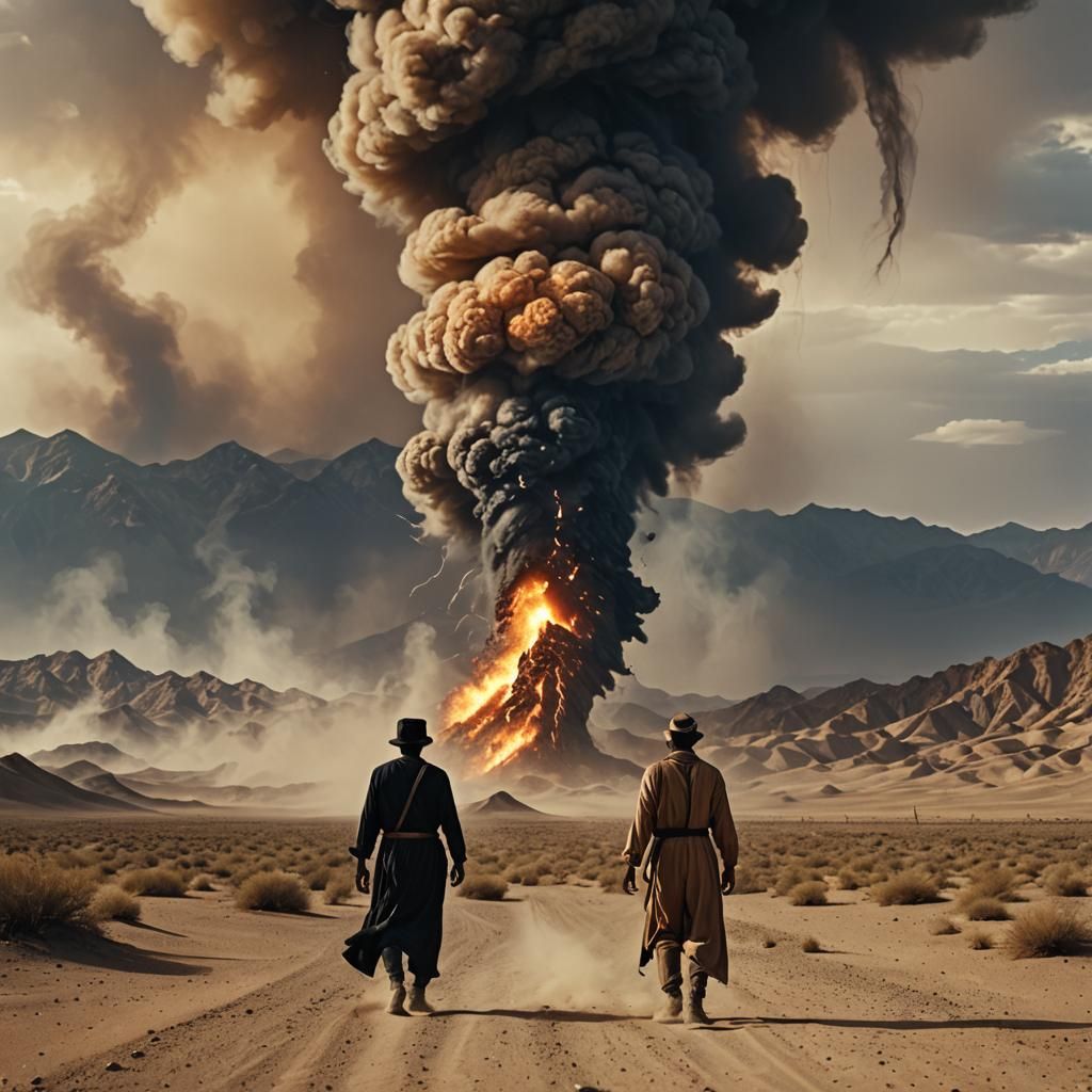 Fiery Desert Genie Emerges in Sandy Tornado