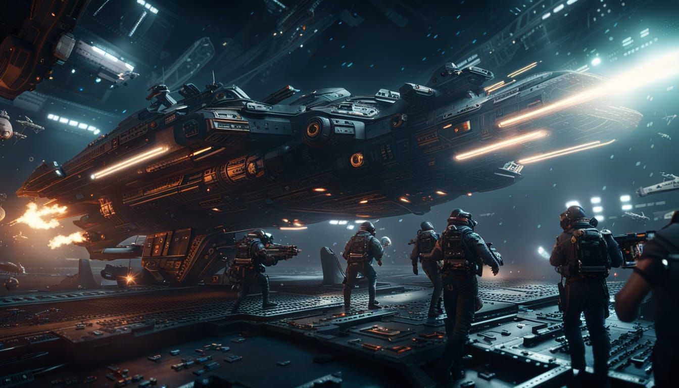 Space Pirates vs Military Spaceships in 8K