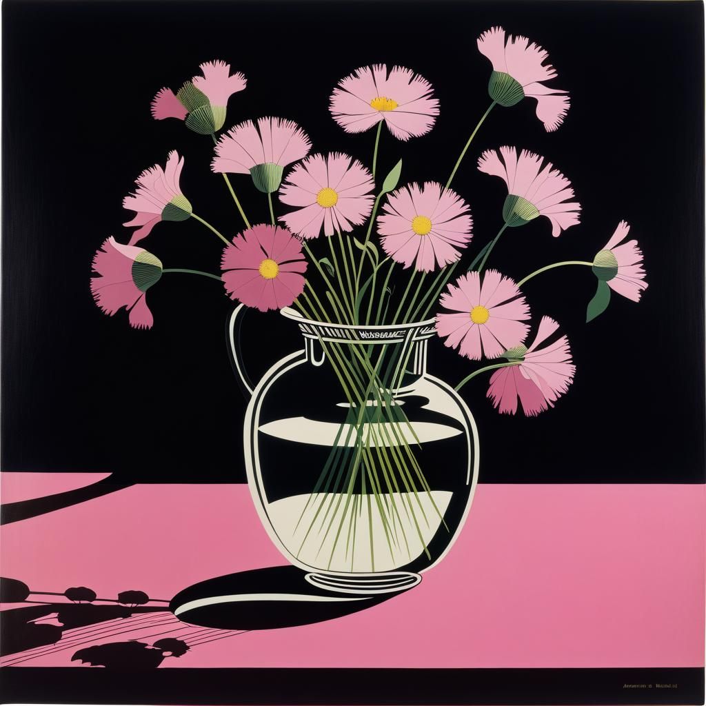 Pink Wildflowers in Art Nouveau Style