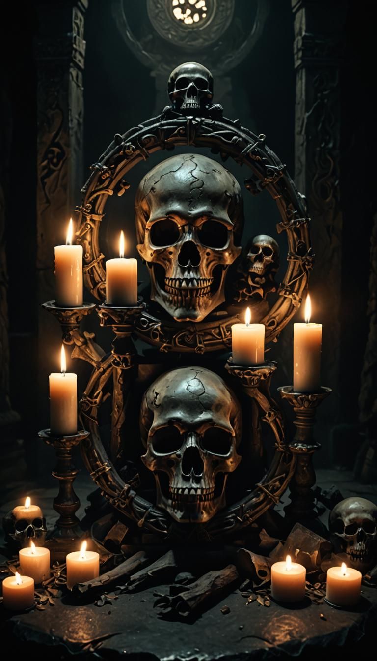Mystical Altar with Skulls in Dark Fantasy Style