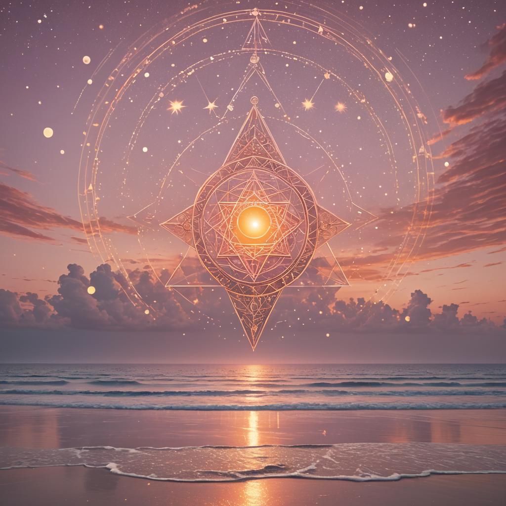Serene Sunrise with Sacred Geometry Symbols