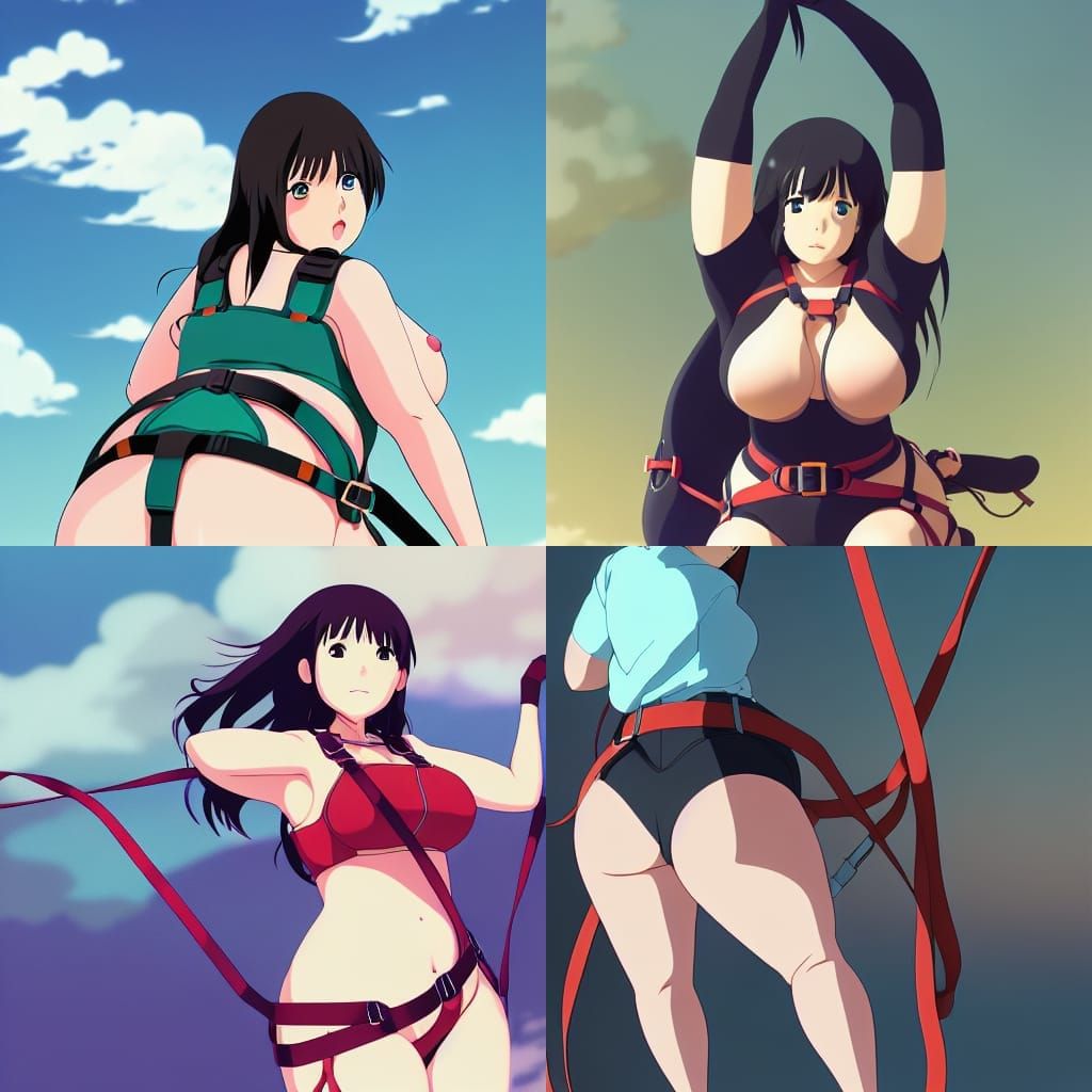 Anime Key Visual of Women in Harnesses
