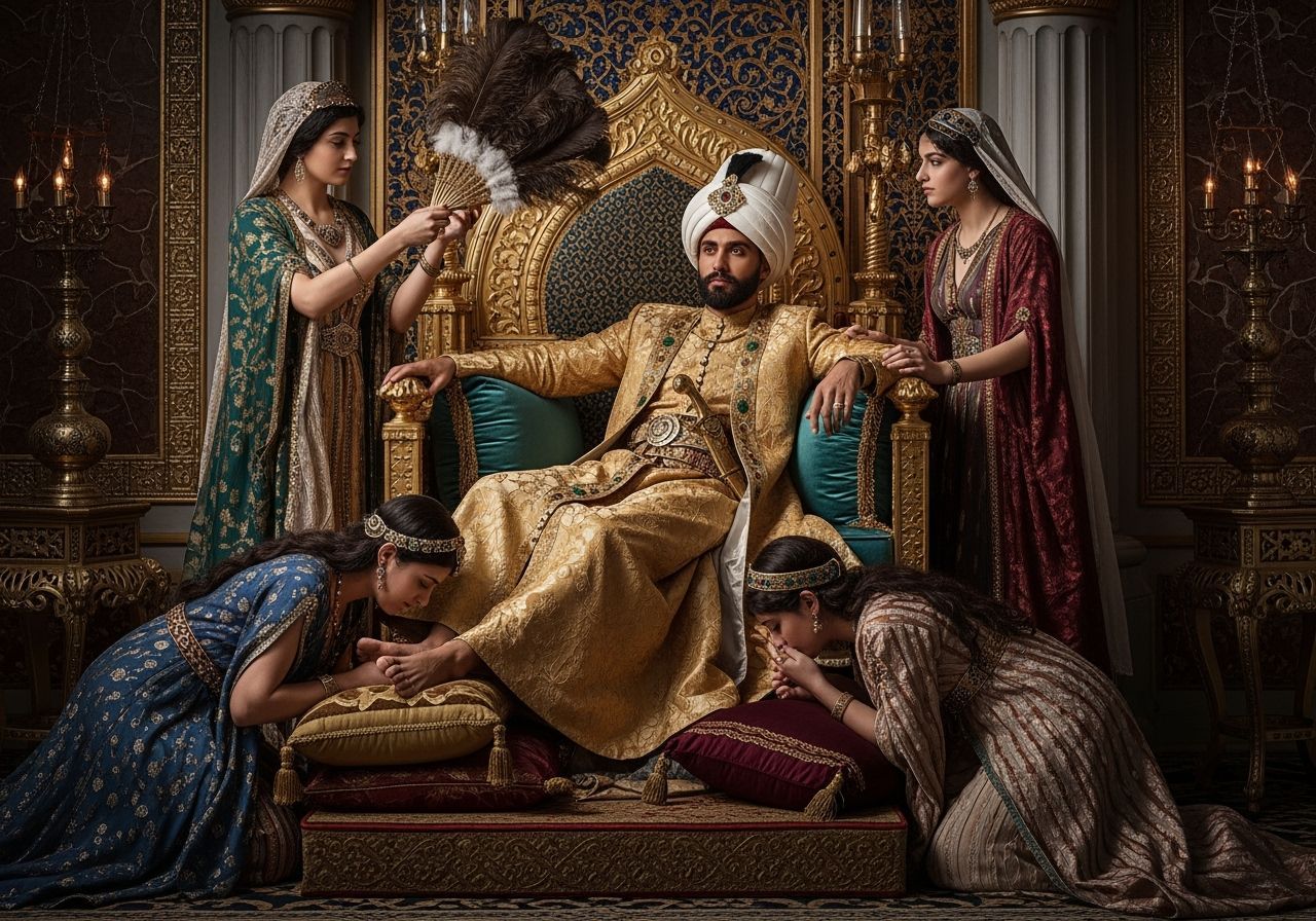 Opulent Ottoman Sultan on Jeweled Throne