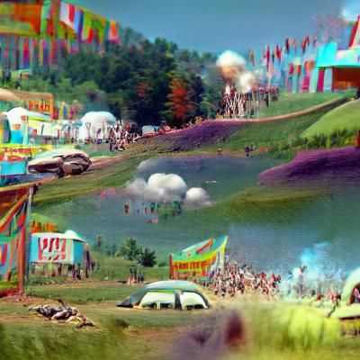 Psychedelic Woodstock Scene in Vibrant Colors