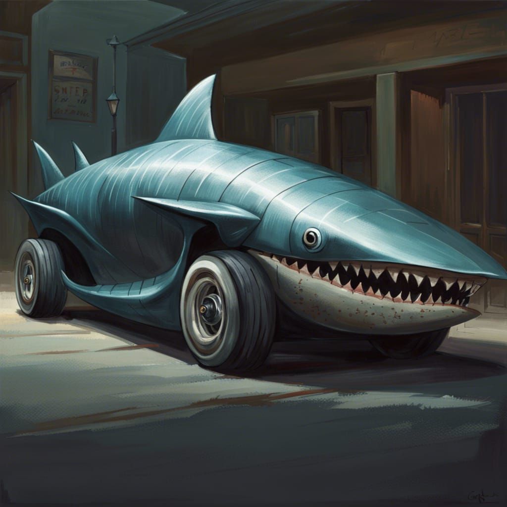 Sinister Shark-Shaped Car with Fin Wheels