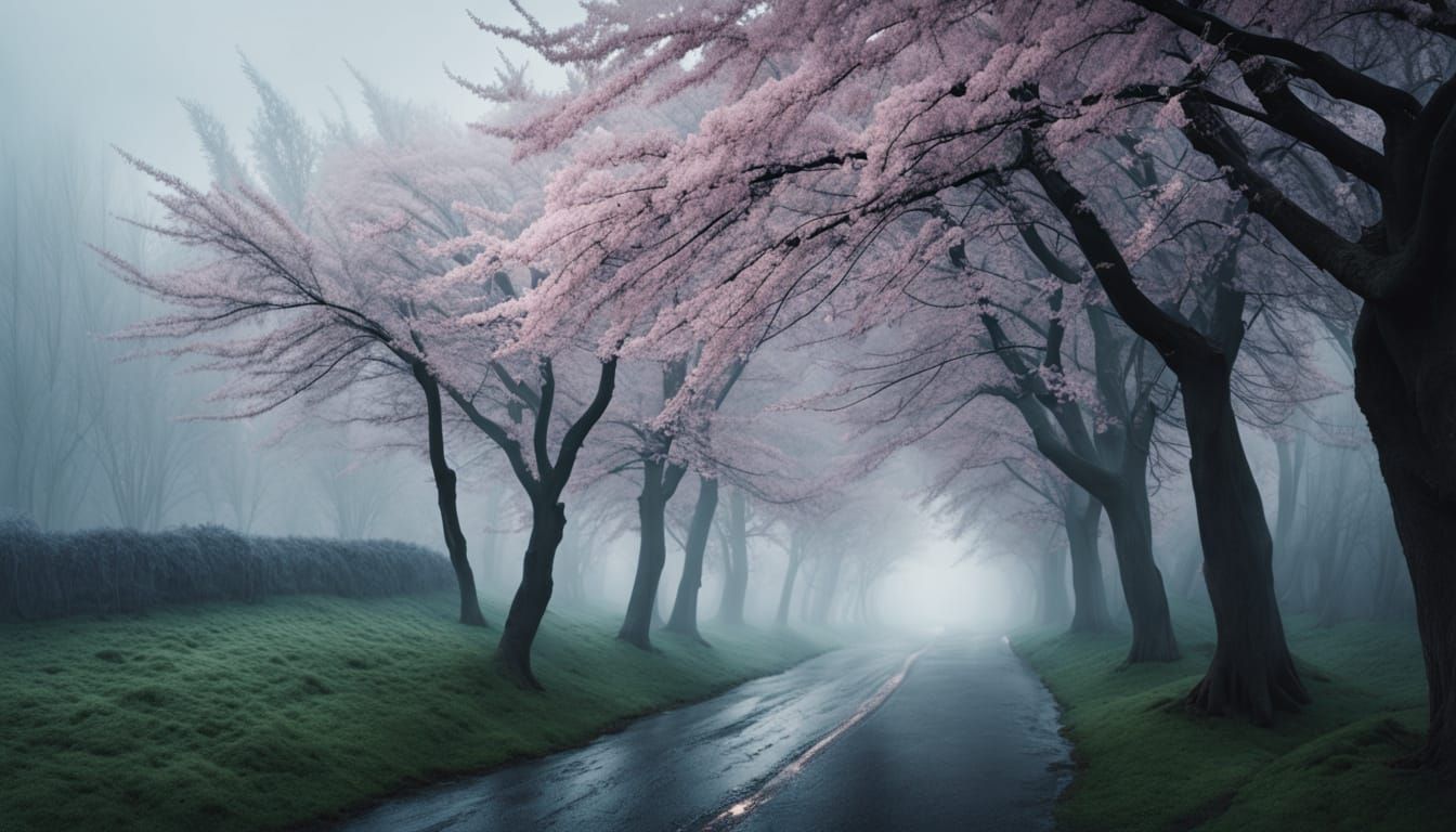 Serene Blossom Alley in Soft Focus
