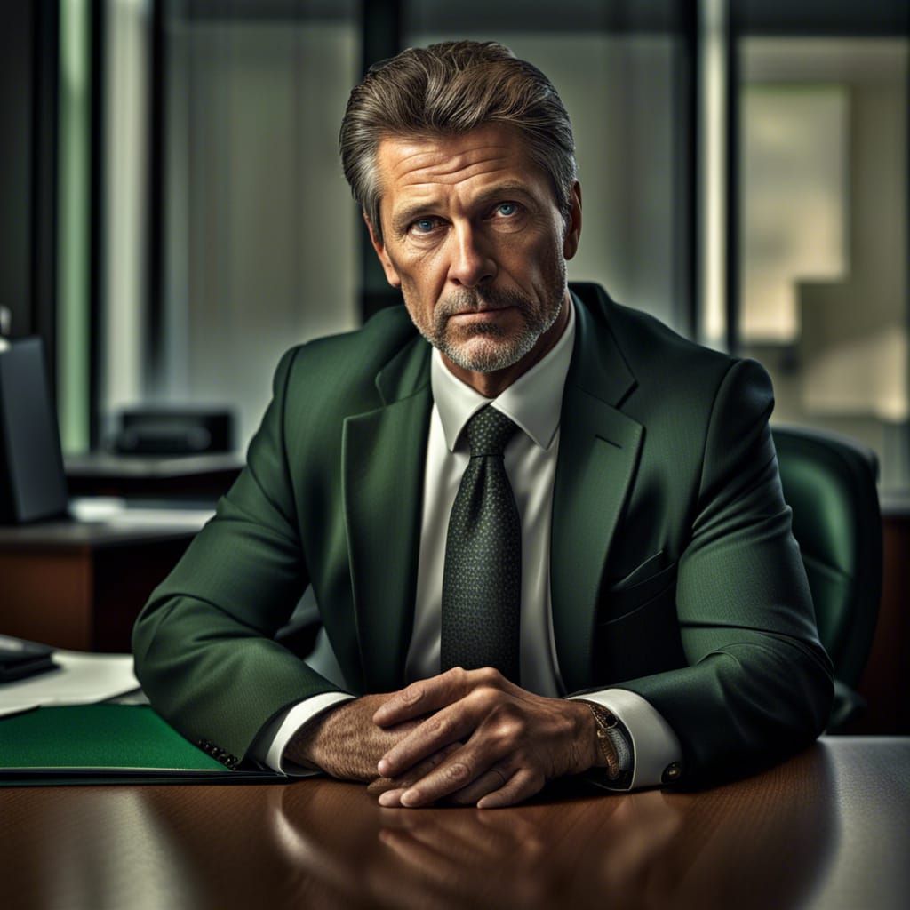 Hyperrealistic Portrait of a Businessman in Office