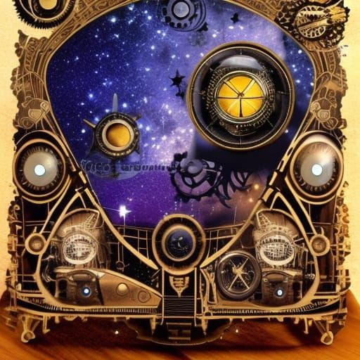 Steampunk Engine Under a Starry Night Sky