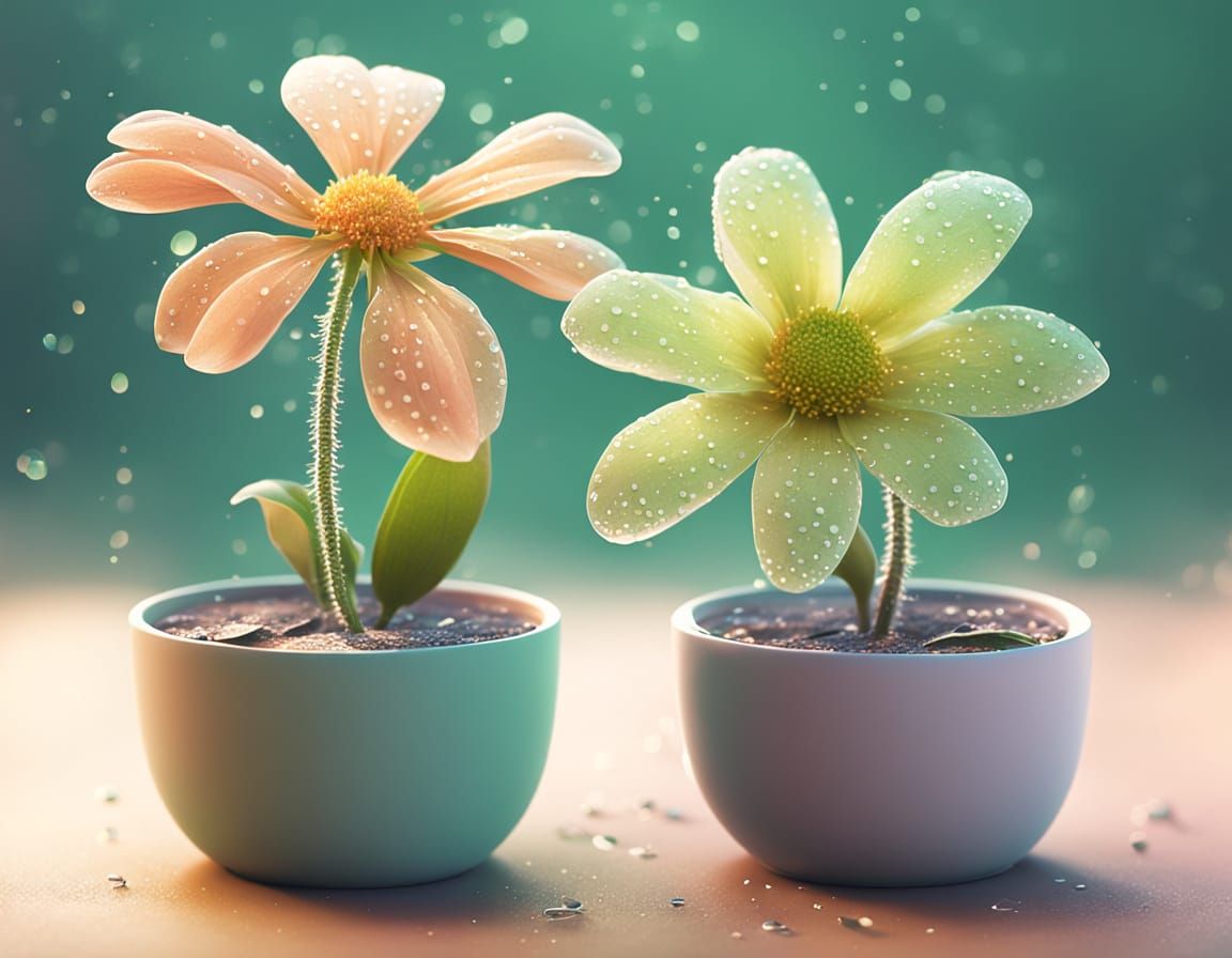 Vibrant Digital Art of Two Flowers in Soft Light