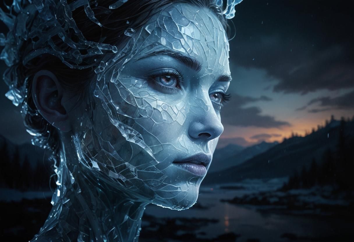 Icy Female Portrait in a Photorealistic Style