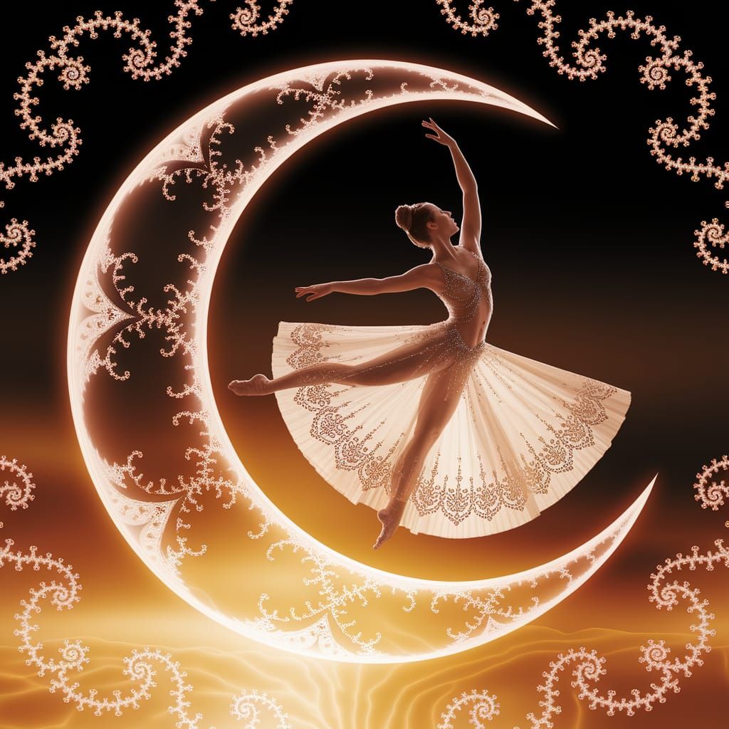 Graceful Dancer on Fractal Moon in Amber Light