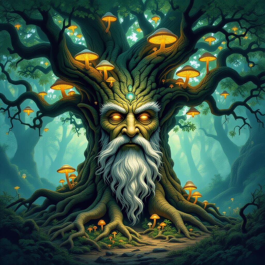 Mystical Tree in Glowing Grove, Art Nouveau Style