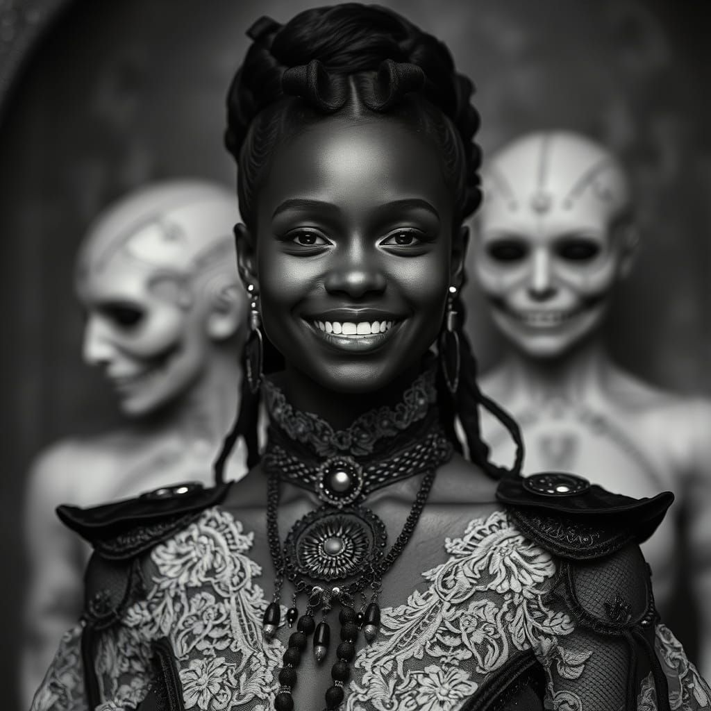 Gothic Black Woman in Biomechanical Black and White Photo