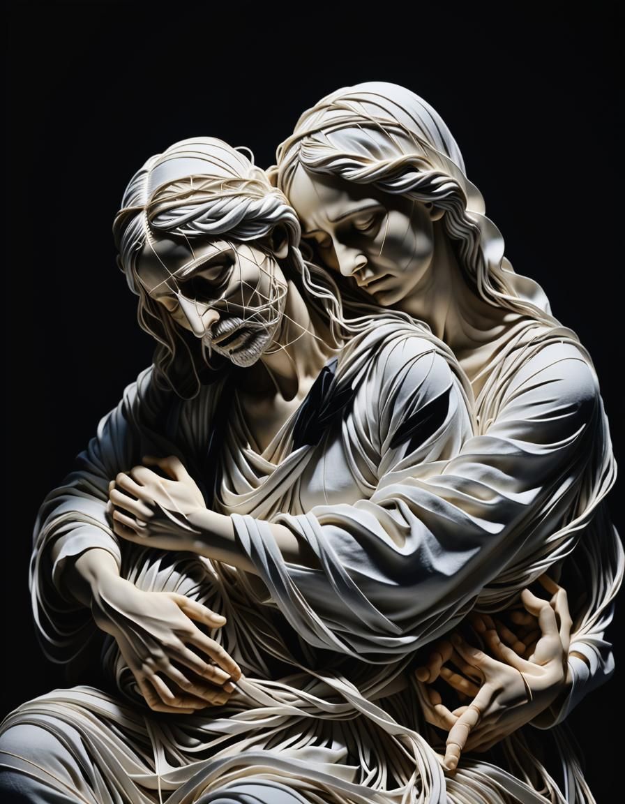 Hyper-realistic string art sculpture. Medium shot. A realist...