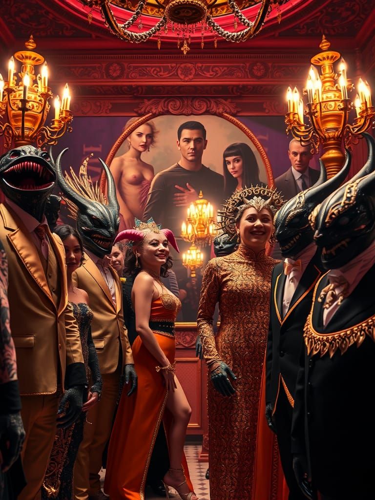 Monstrous Creatures at Cyberpunk Prom: AI Generated Image