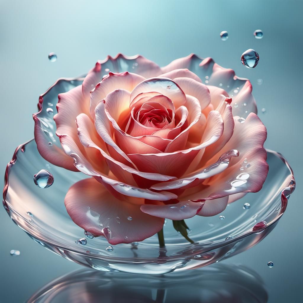 Glass Rose Floating in Water: Digital Art