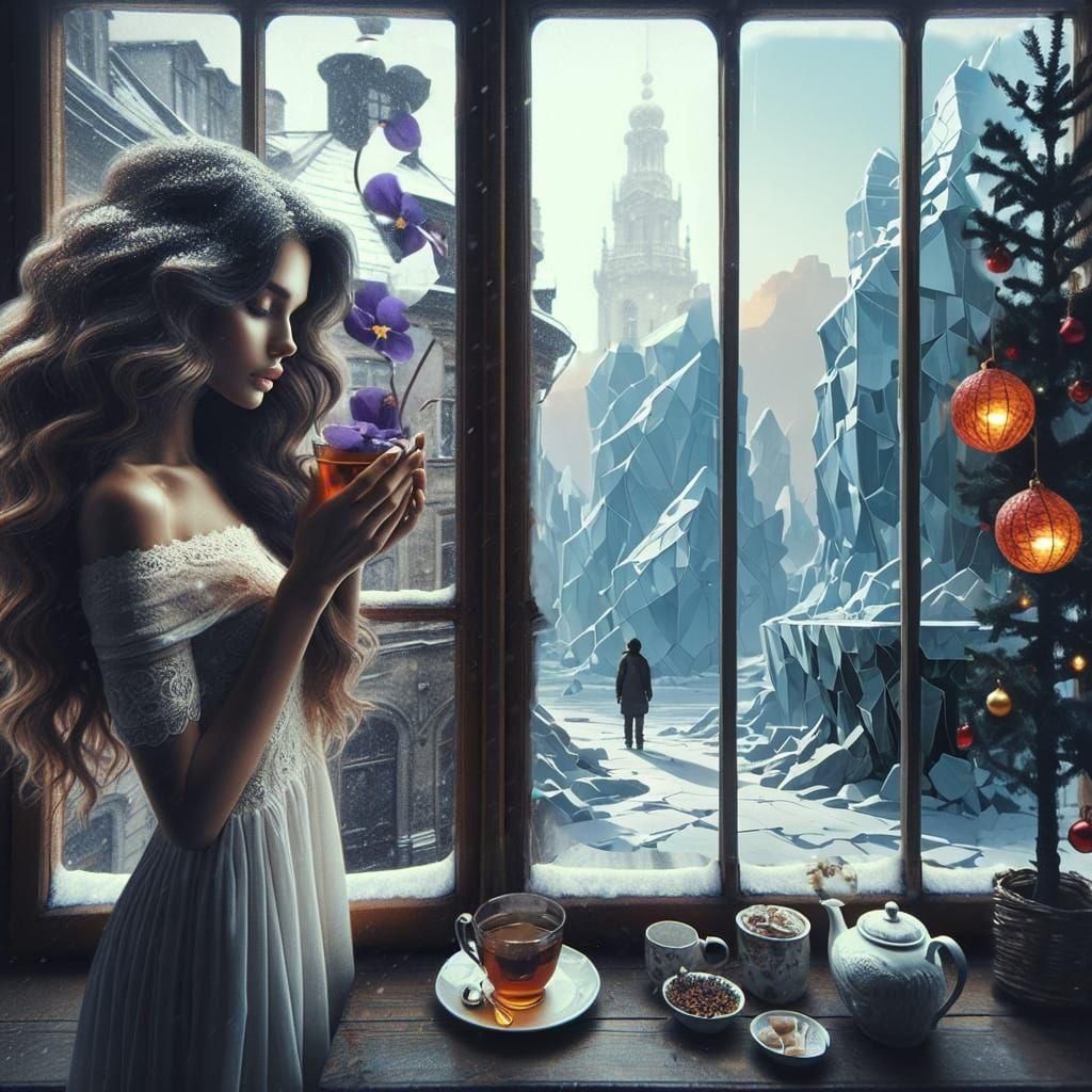 Golden Straw Pyramid Christmas Tree in Atmospheric Lighting