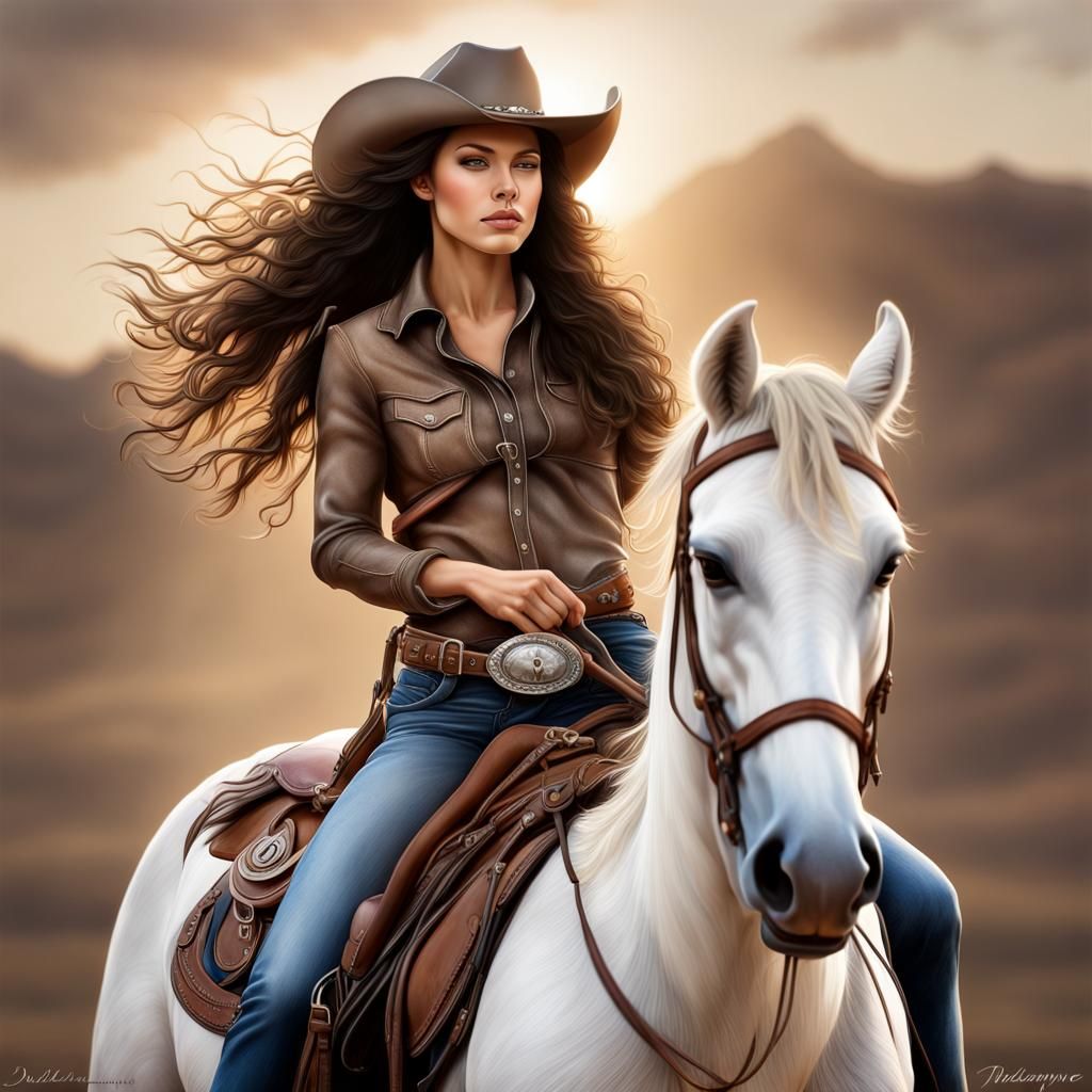Cowgirl on Mustang in Digital Airbrushing Style