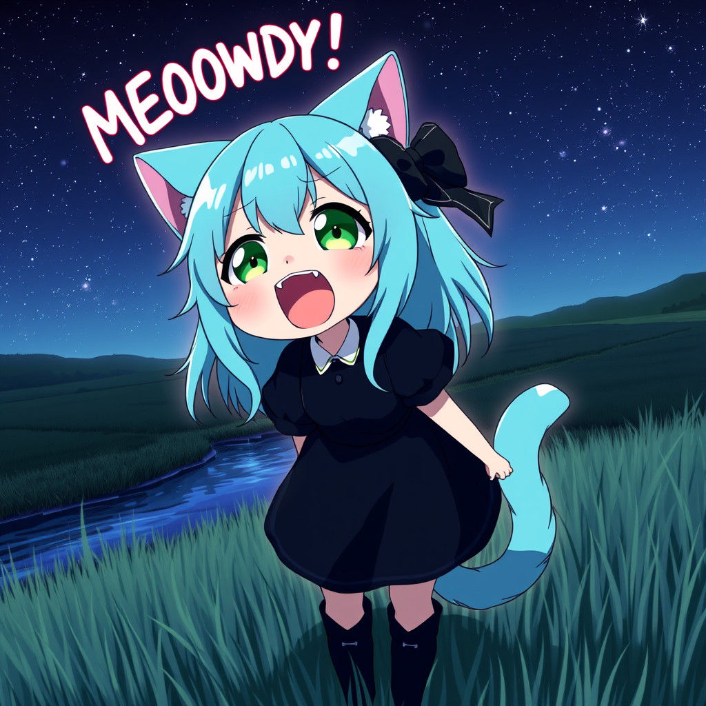 Anime Catgirl Shouting in Synthwave Style