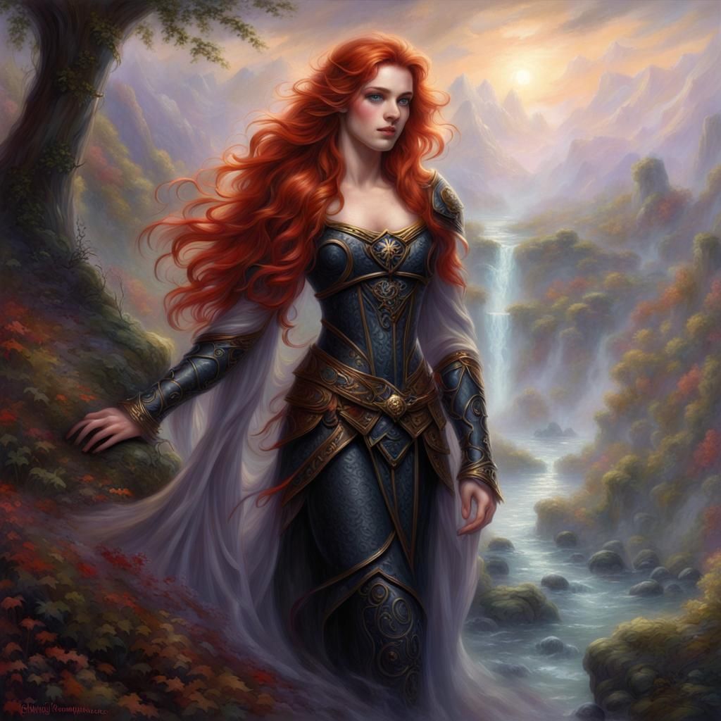 Ethereal Dark Fantasy Paladin with Red Hair