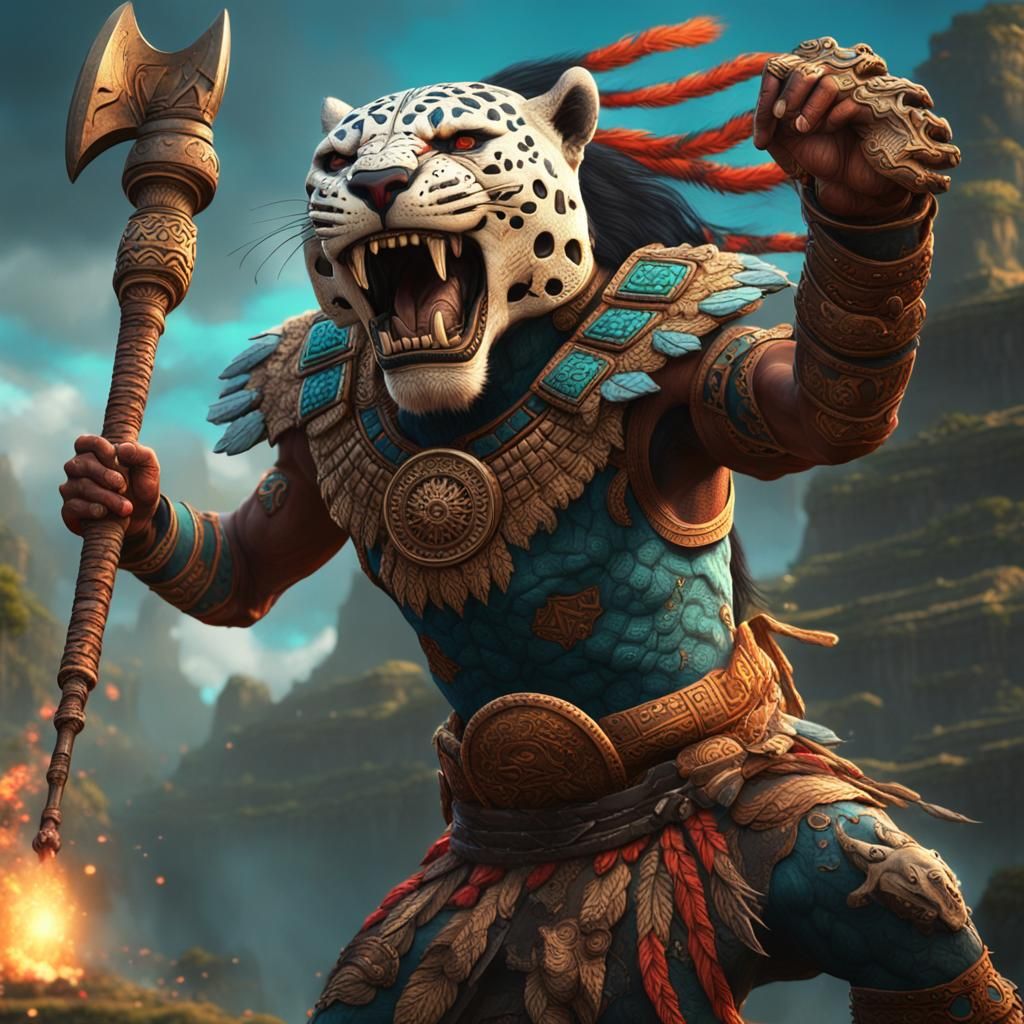 Mayan Jaguar Warrior Warcry: Fantasy Concept Art