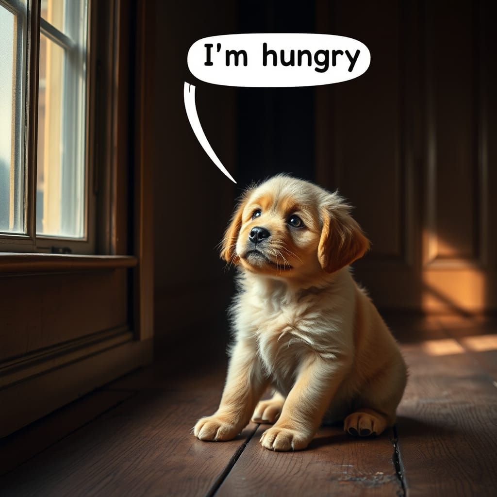 Surprised Puppy Speaks to Owner in Photorealistic Style