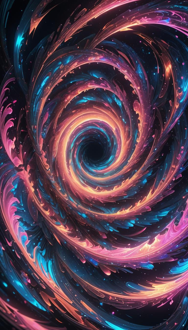 Iridescent Vortex in Starry Space: Digital Art