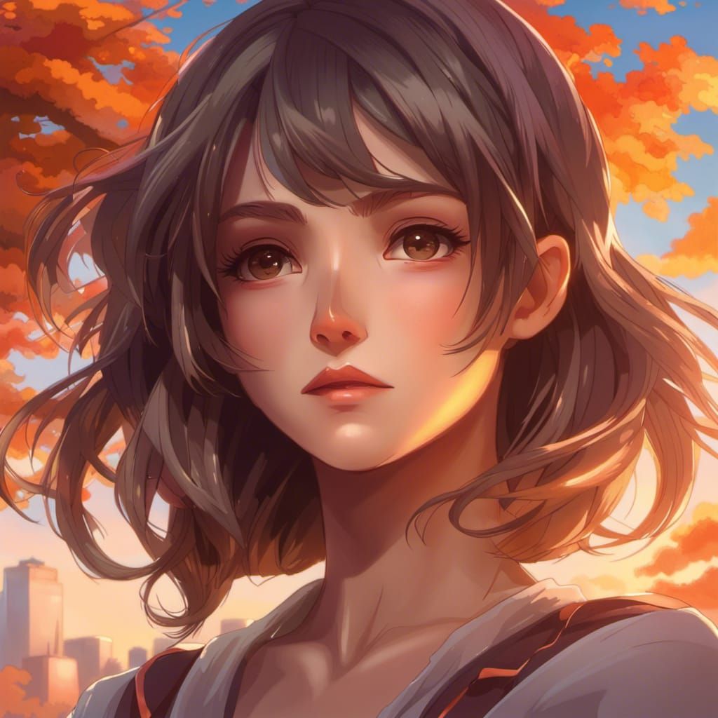 Anime Girl Portrait in Gorgeous Sunset Park