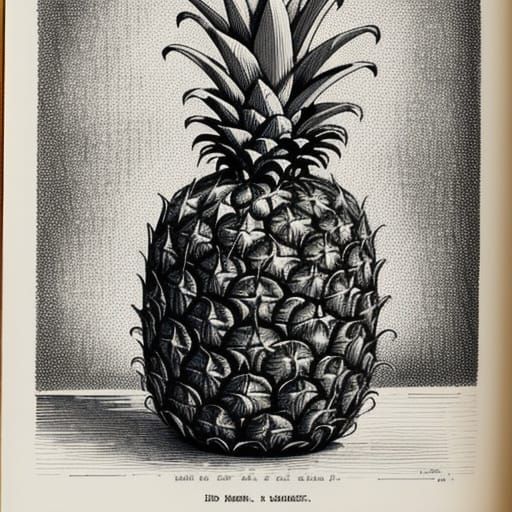 Whimsical Pineapple Illustration in Pen-and-Ink Style